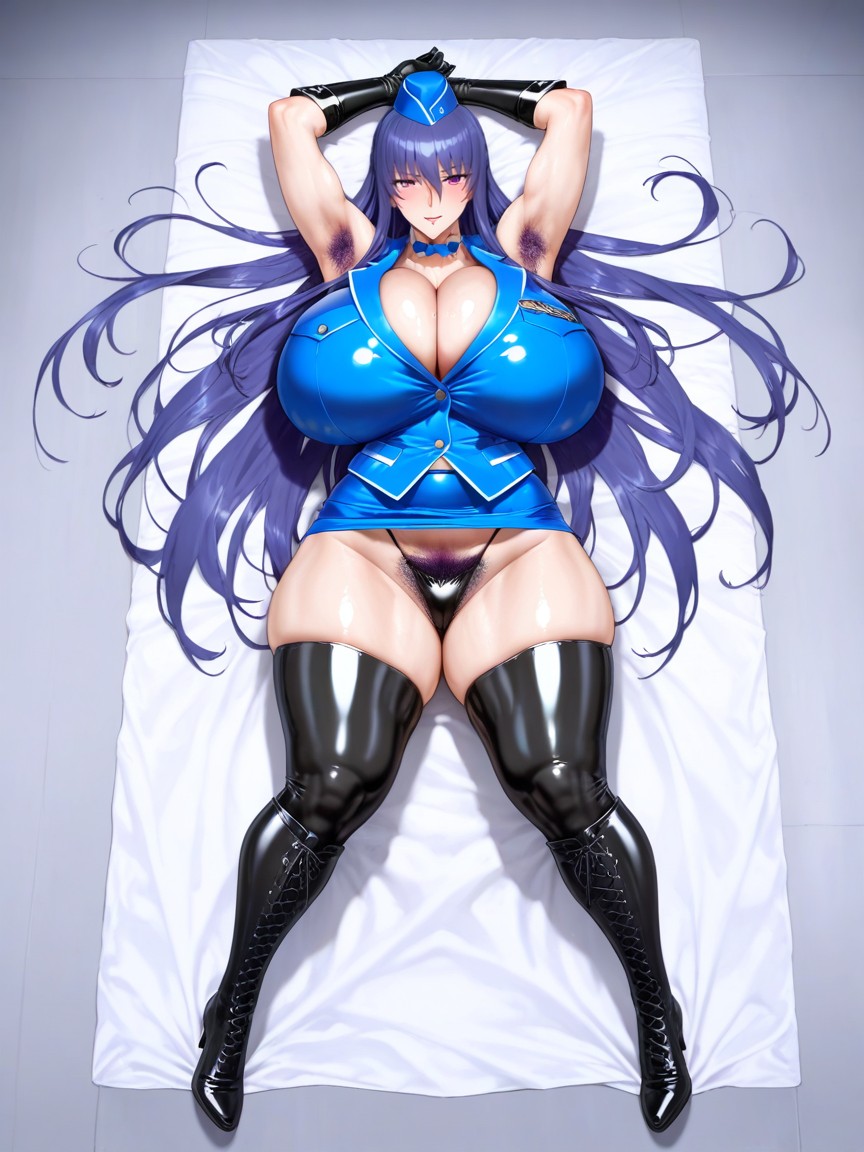 Sonriendo, Azafata, Squeezed Breasts Porno IA