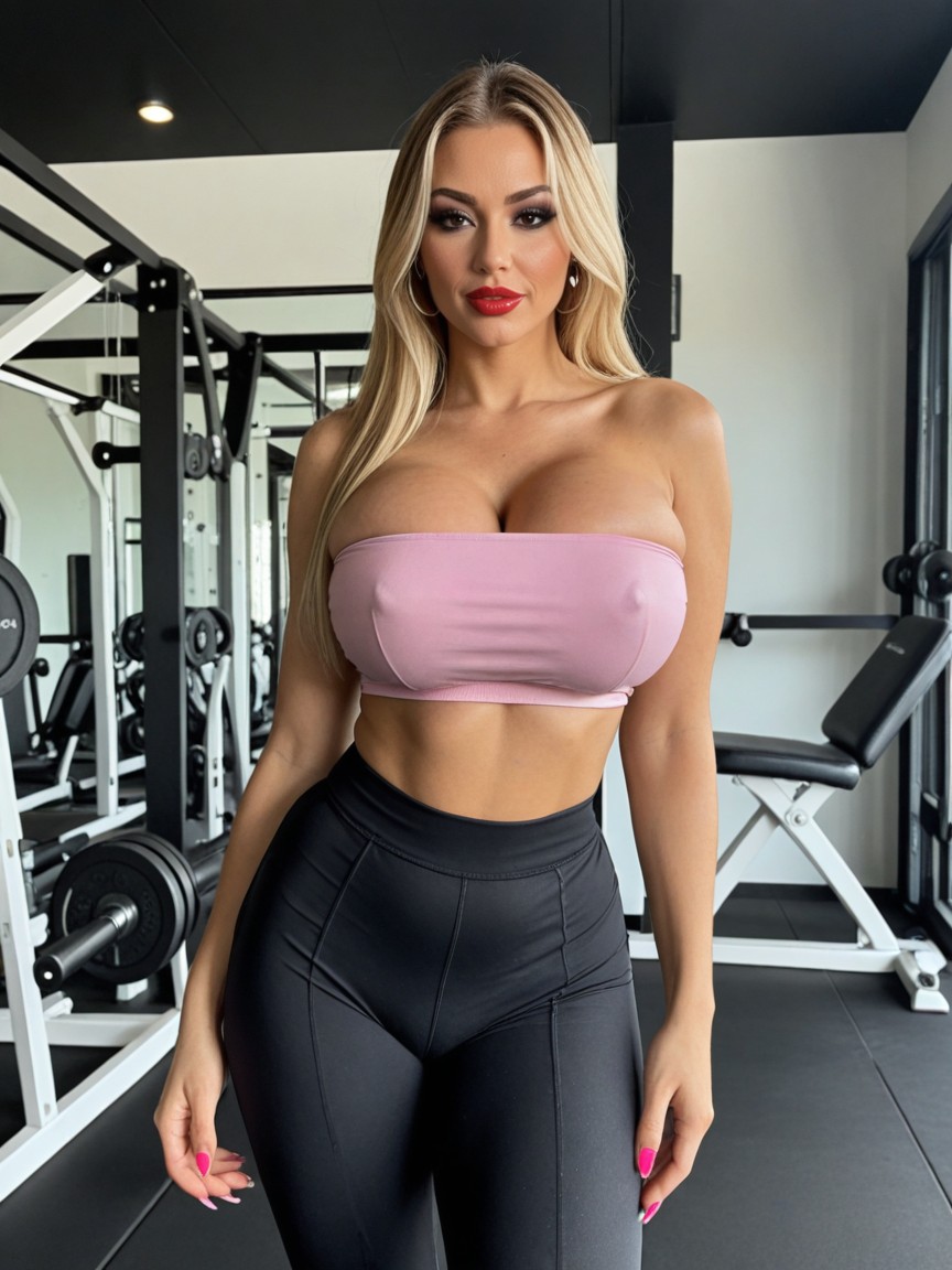 Red Lipstick, Vista Frontal, Breasts Spilling Over Porno IA