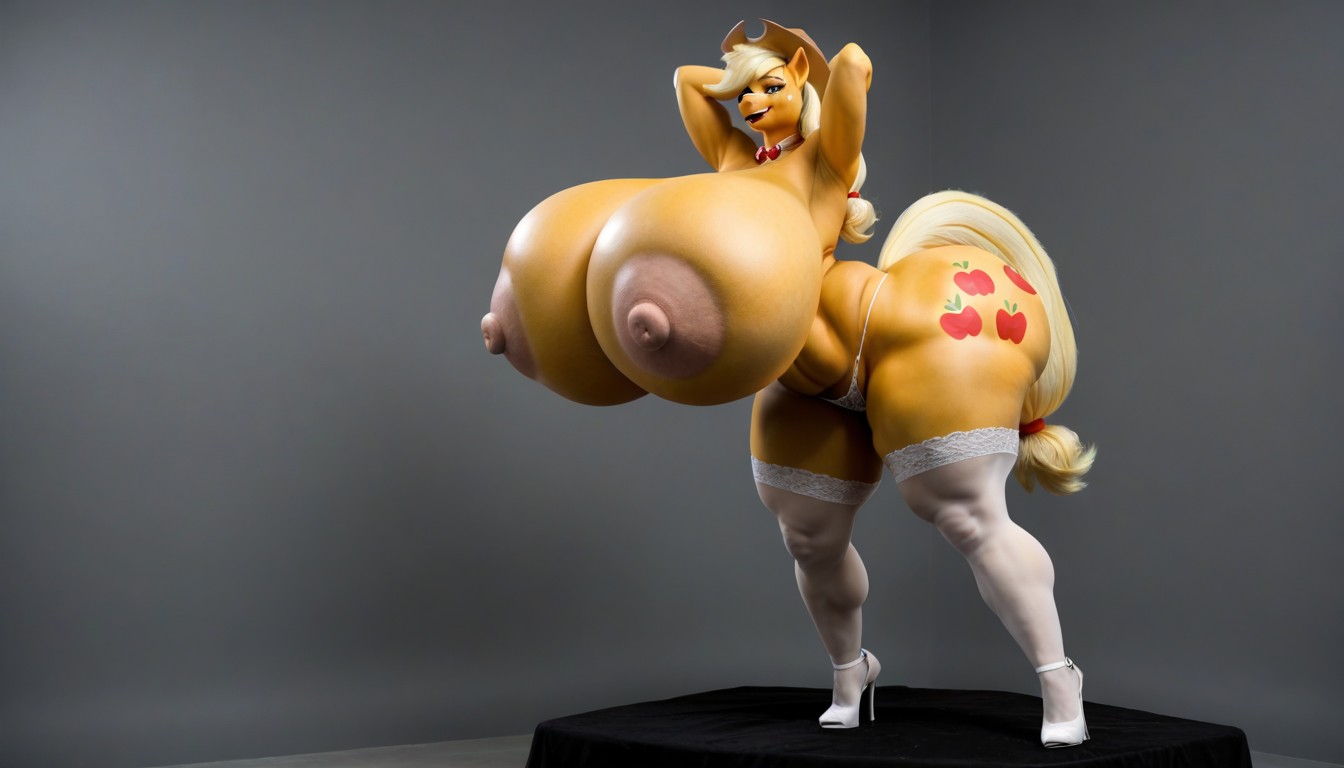 Ponyanthroanatomically Correct Body Mlp Applejack, Giant Massive Gigantic Breasts, White Stockings Porno IA