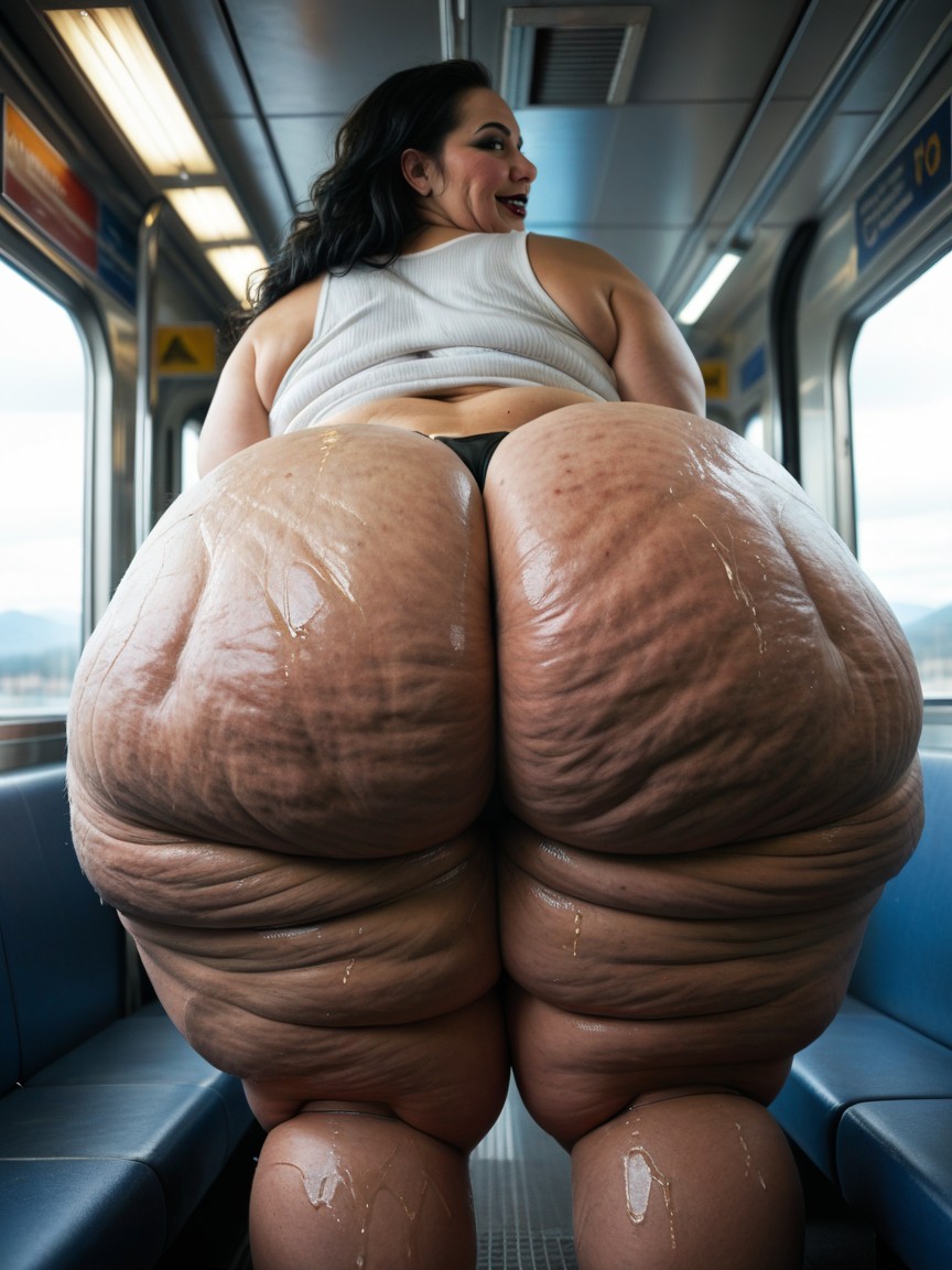 Immensely Morbidly Obese Goth Woman, Photorealistic, Extreme Scale Porno IA