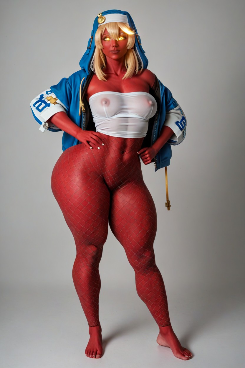 Thick Thighs, Red Skin, Glowing Yellow Eyes Porno IA