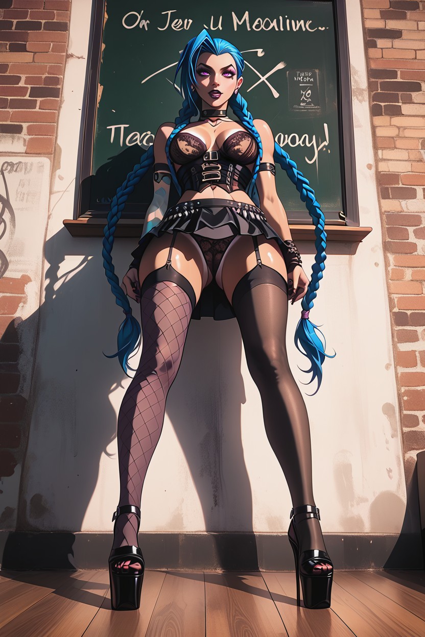 Full Body, Dark Fantasy Art, Black Fishnet Lingerie AI Porn