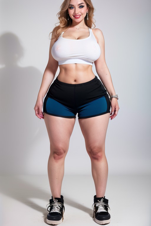 Smooth White Skin, Many People Around, Thigt Level Sports Hotpants AI Porn