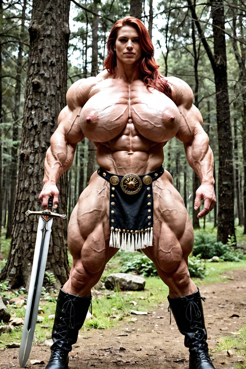Thick Thighs, Red Hair, Woman Warrior Athletic AI Porn