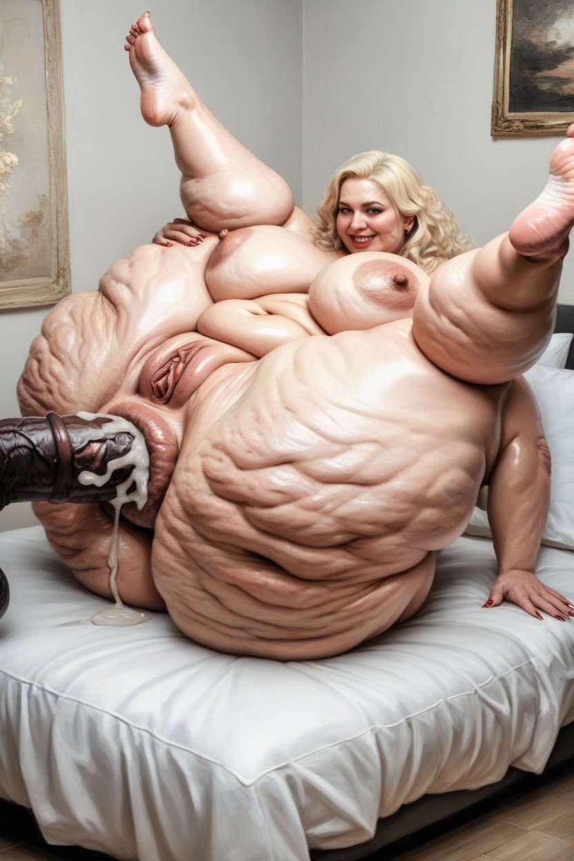 Orgasm, On Bed, Giant White Cock Pornografia de IA