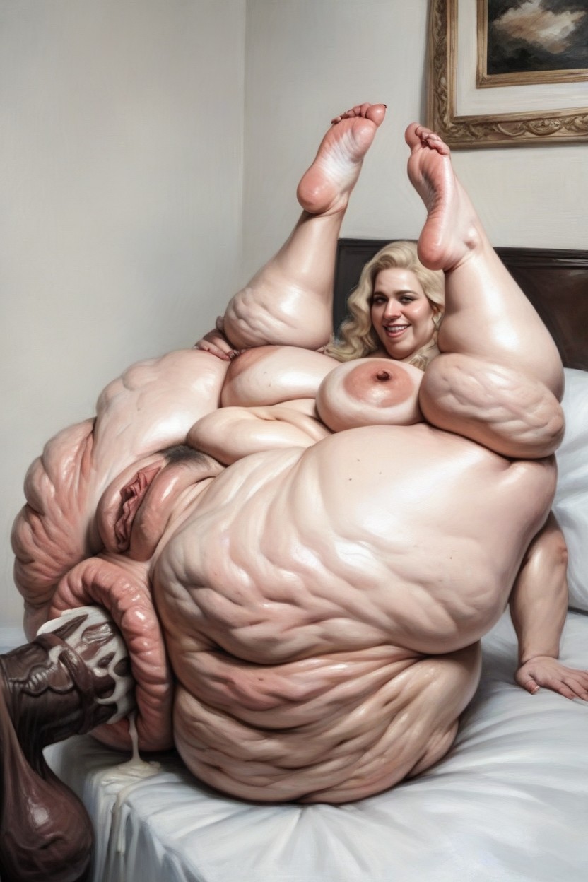 Hyper Cellulite Thighs, Hyper Massive White Cock Anal Sex, Obeso Pornografia de IA