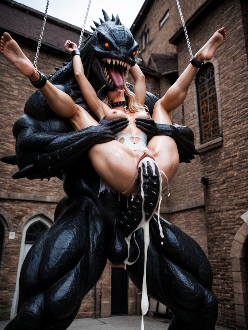 Church, 18+, Giant Alien Monster With Hyper Penis Triple Fucking Blonde Bimbo Porno IA