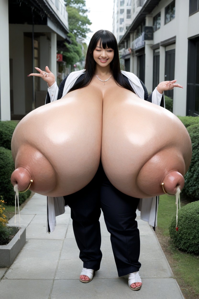 Nipple Chain, Extremely Gigantic Breasts, Open Clothes AI Porn