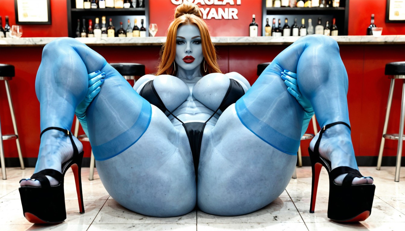 Blue Skin Gigantic Bimbo, Super Huge Legs, Huge Lips AI Porn