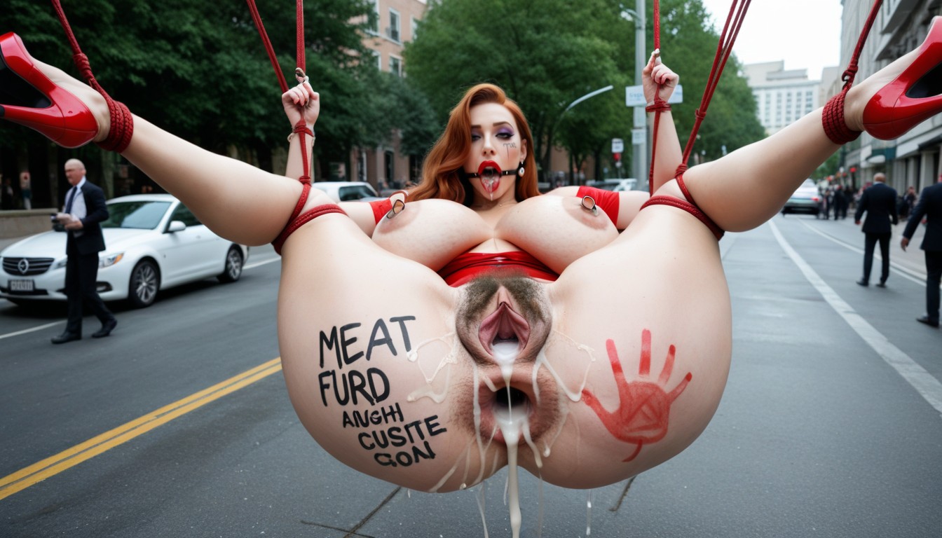 Clitoris Is Pulled Up, Cum Flowing From Mouth, Innie Pussy AI Porn