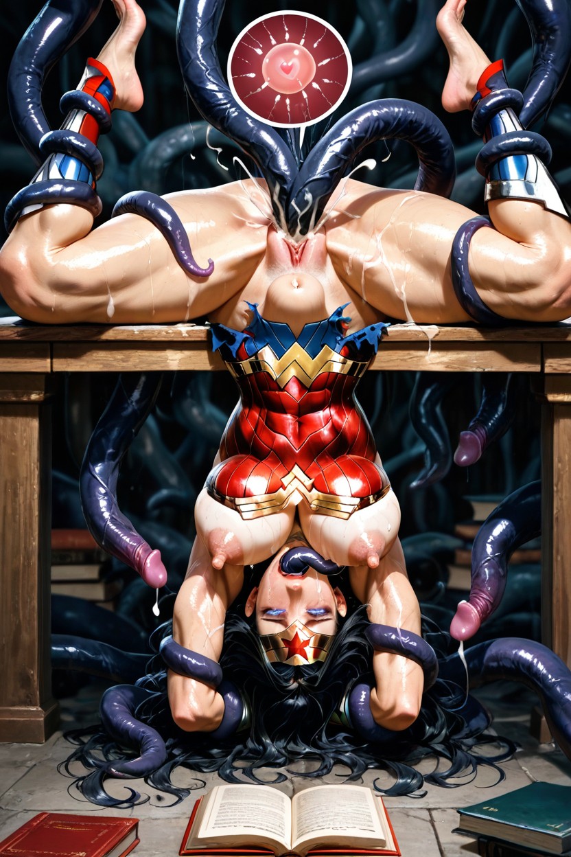 Barbed Tentacles Around Legs Spread Open From Her Ankles, Extra Detailed Face, Tentacles In Mouth Porno IA