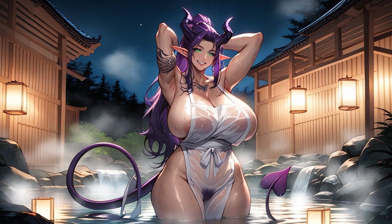 Purple Pubic Hair Stripe, Pale Skinned, Enormous Natural Boobs AI Porn