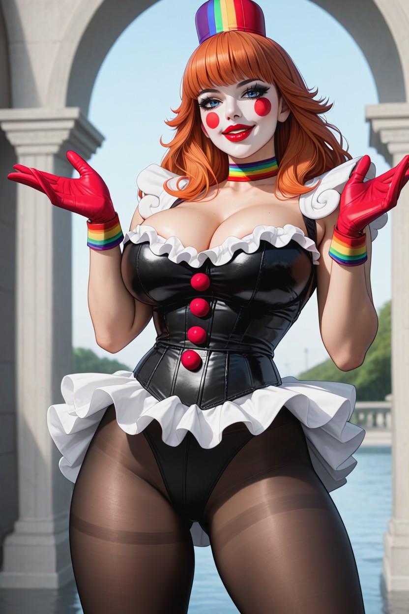 Clown Sexy Costume, Hard Shadow, Extremely Wide Open Eyes Porno IA
