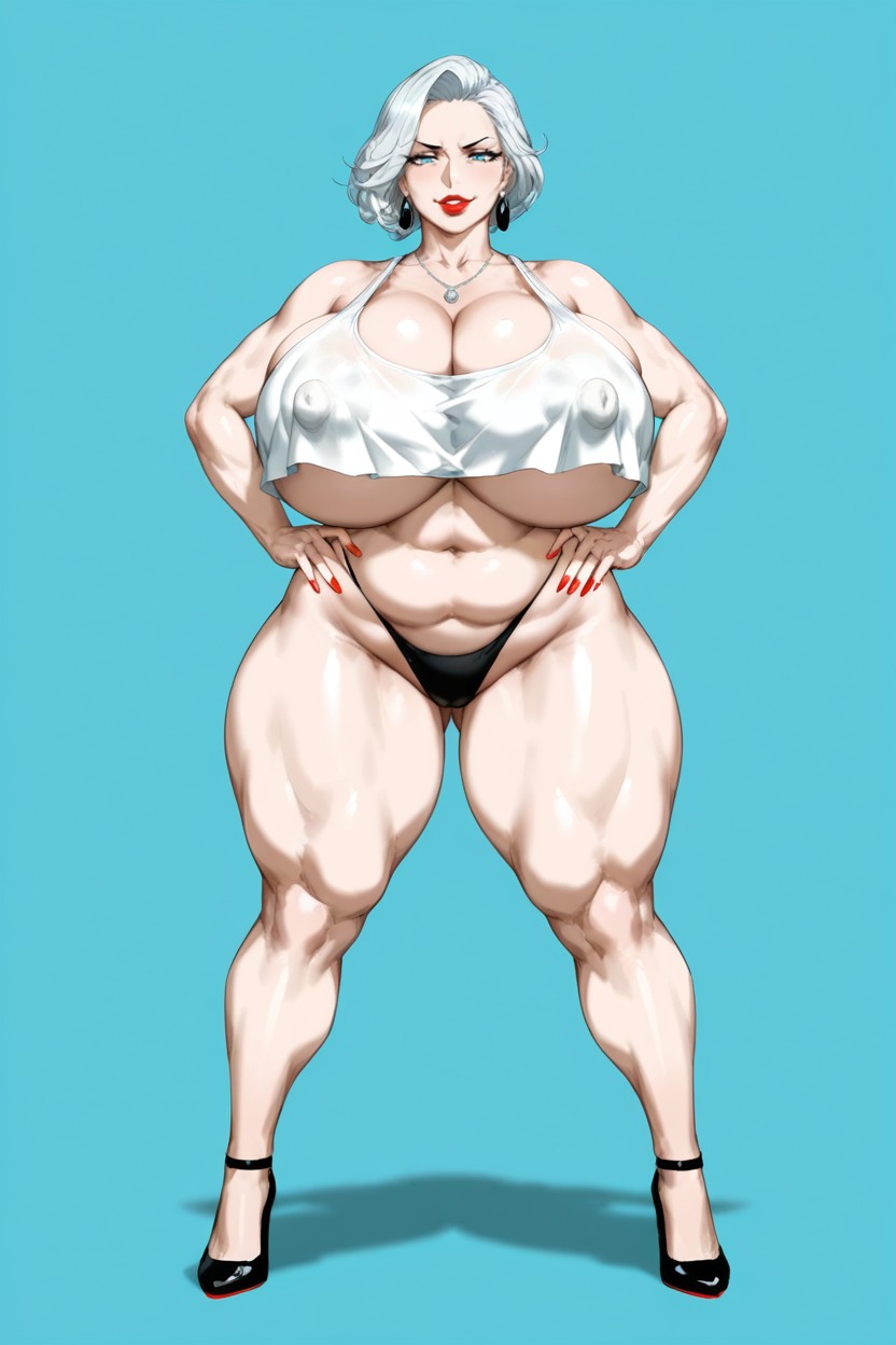 Large Breast, Hands On Hips, Red Lips AI Porn