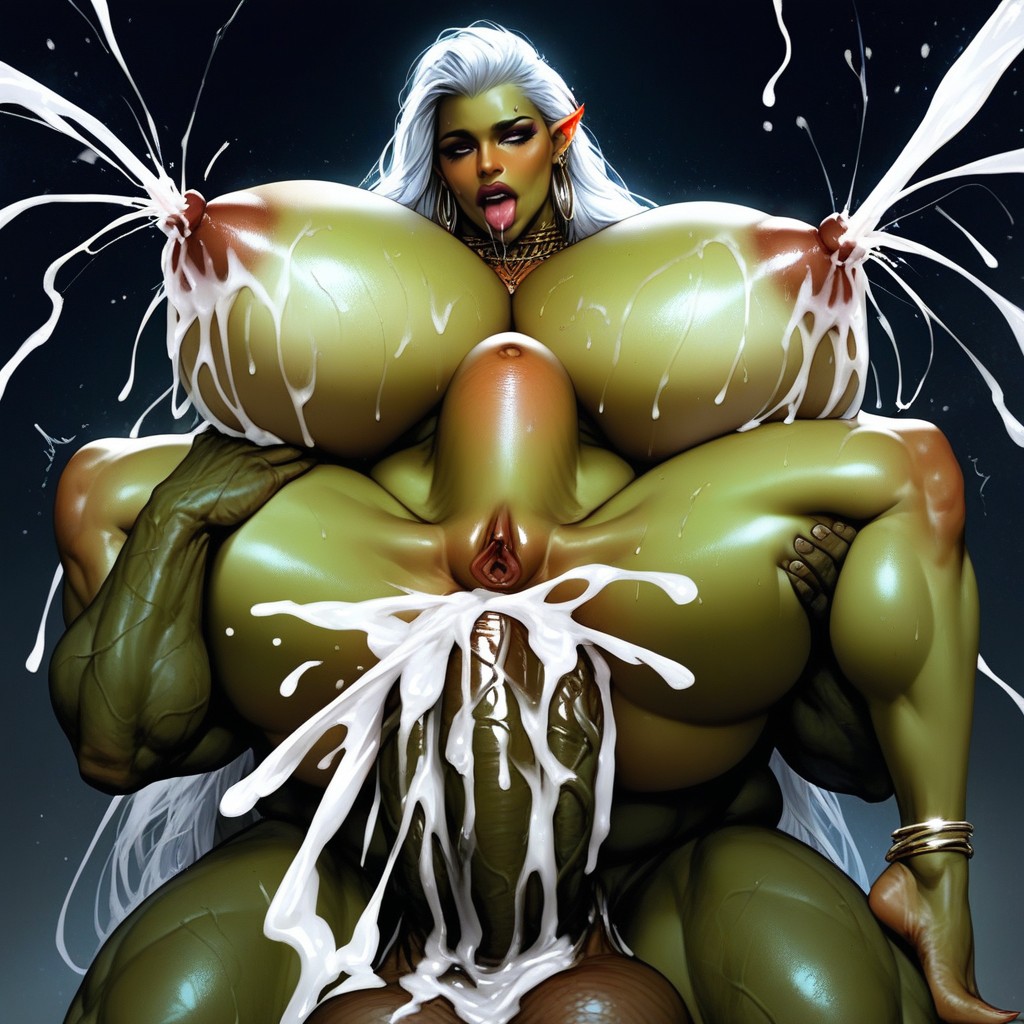 Insanely Detailed, Green Skinned Orc Woman Fucked By A Large White Man, Cock AI Porn