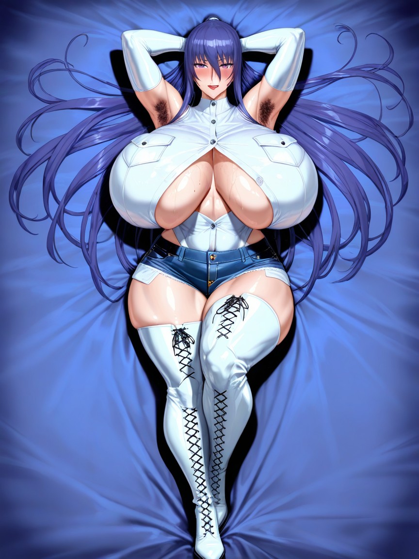 Jean Shorts, White Latex Arm Cove, The Outfit Is Latex AI Porn