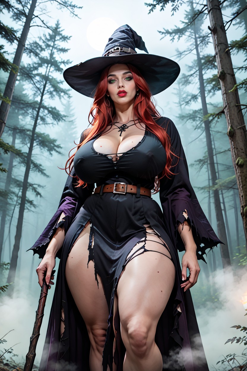 De Abajo Hacia Arriba, Red Long Hair, Black Torn Witch Skirt Porno IA
