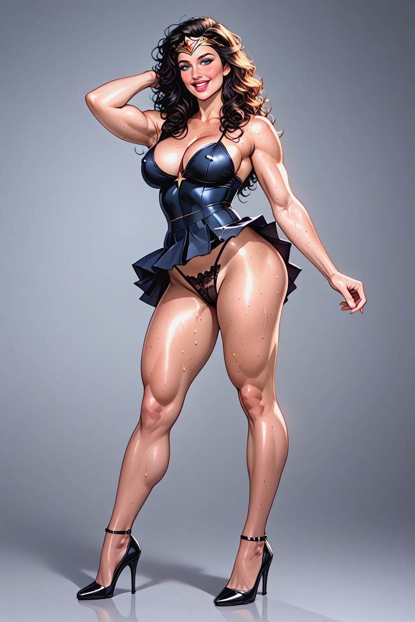 Pretty Makeup Gorgeus Voluptuos Woman, Excited, Dc Wonder Woman Wearing Pornografia de IA