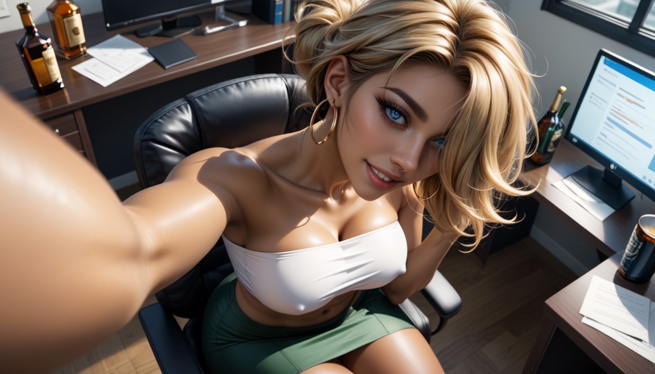 She Is All Mine, Dark Green Skirt, Blonde Hair AI Porn