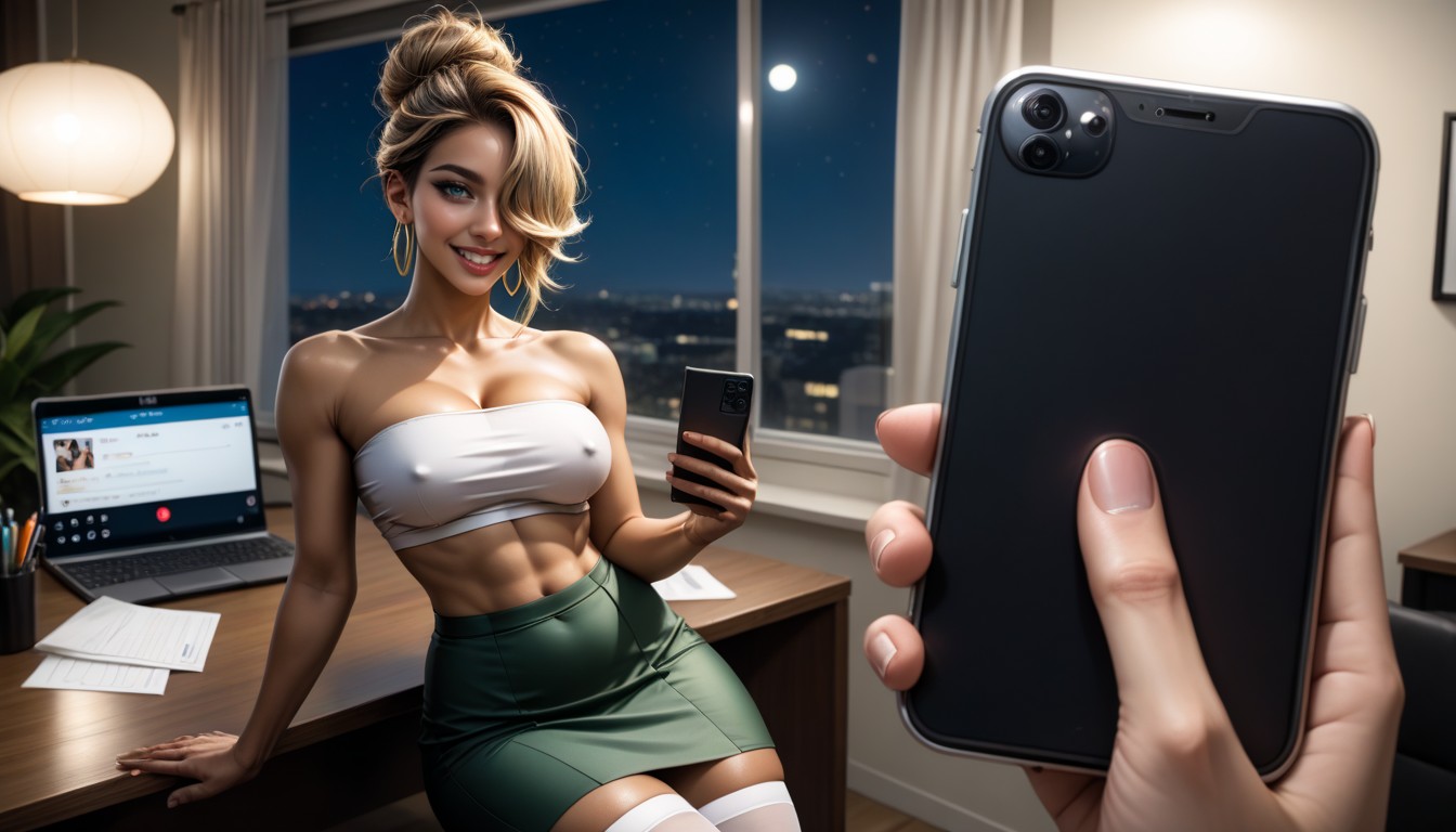 Delgada, Holding Phone, High Definition Porno IA