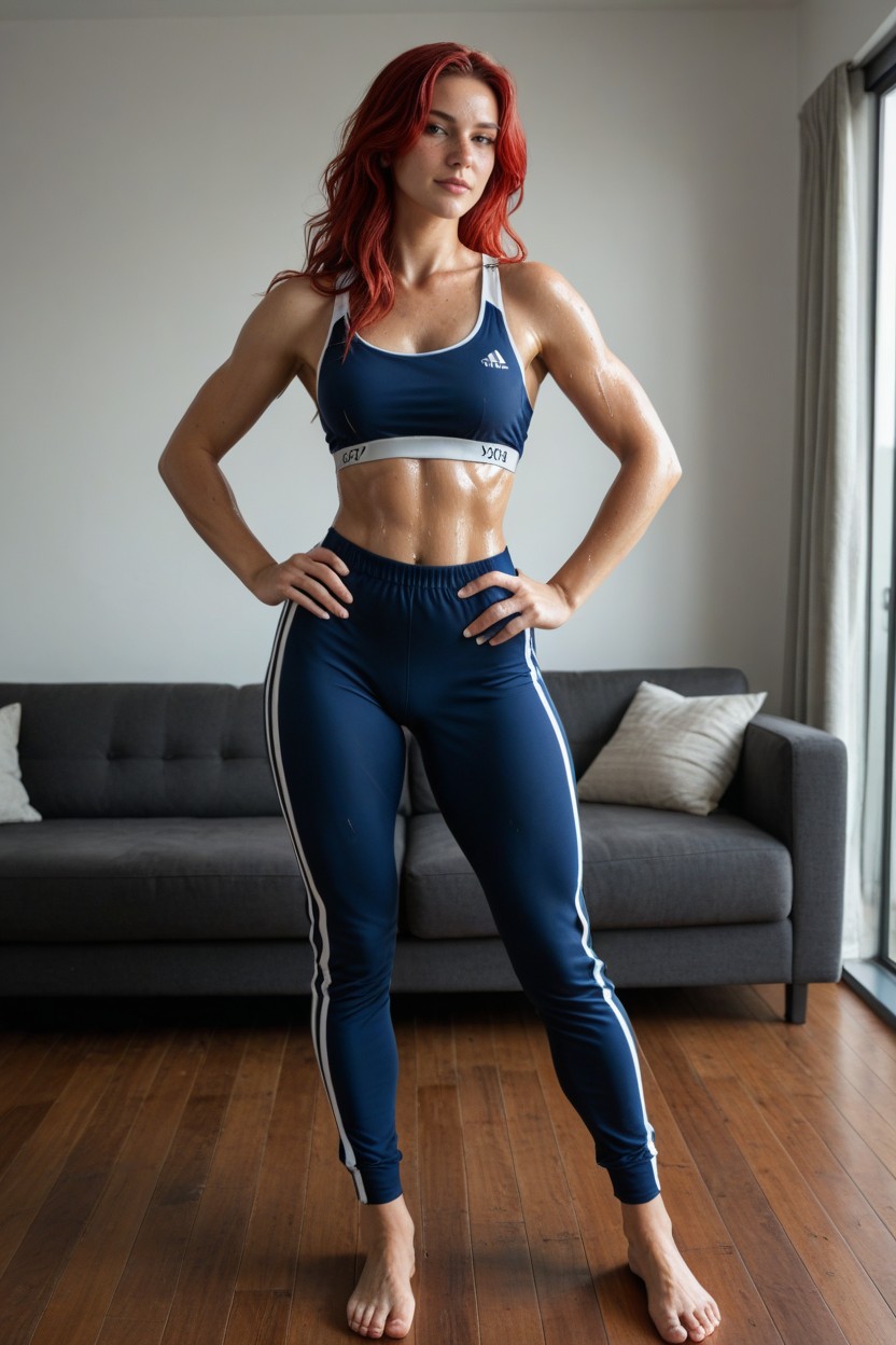 Long Red Hair, 18+, Minimalist Low-waisted Grey Track Pants Porno IA