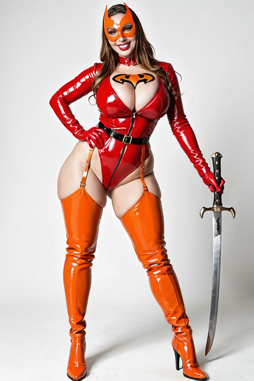 De Pie, Single Piece Costume High-string Thong Shows Ass, Hyper Cleavage Porno IA