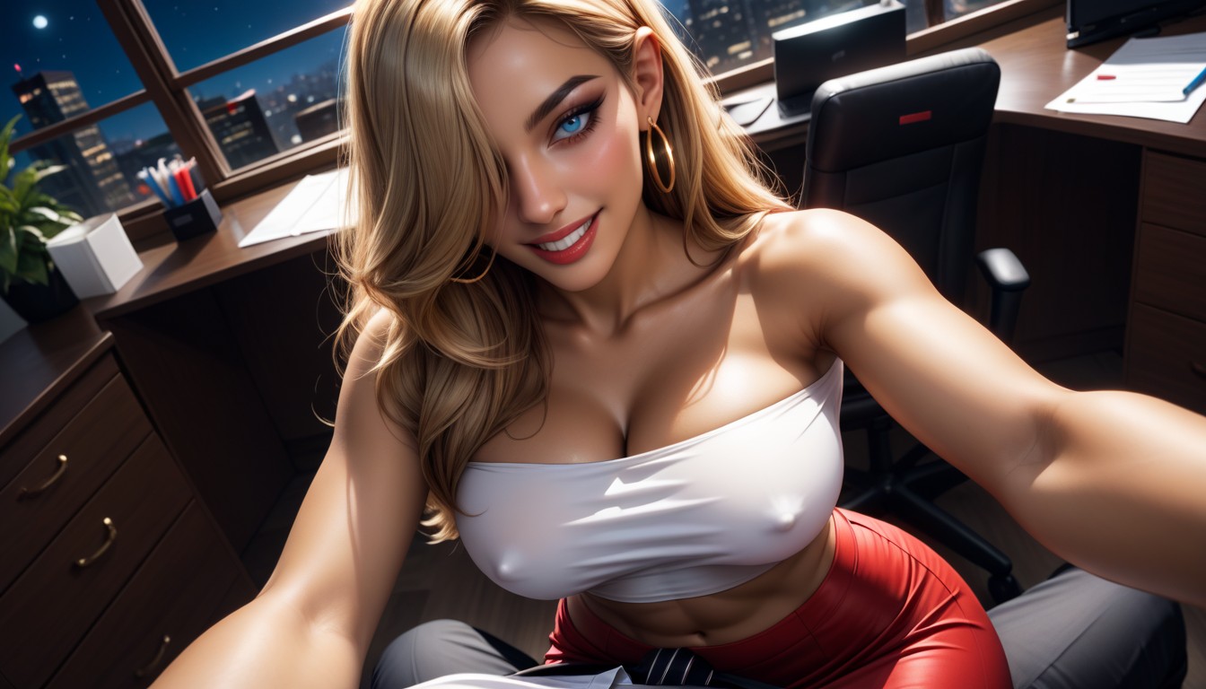 Pelo Rubio, Sexy Shoulders, Vista Frontal Porno IA
