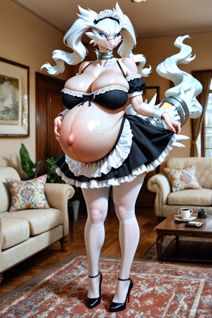 Heavily Pregnant, Belly Covered, Criada Francesa Porno IA