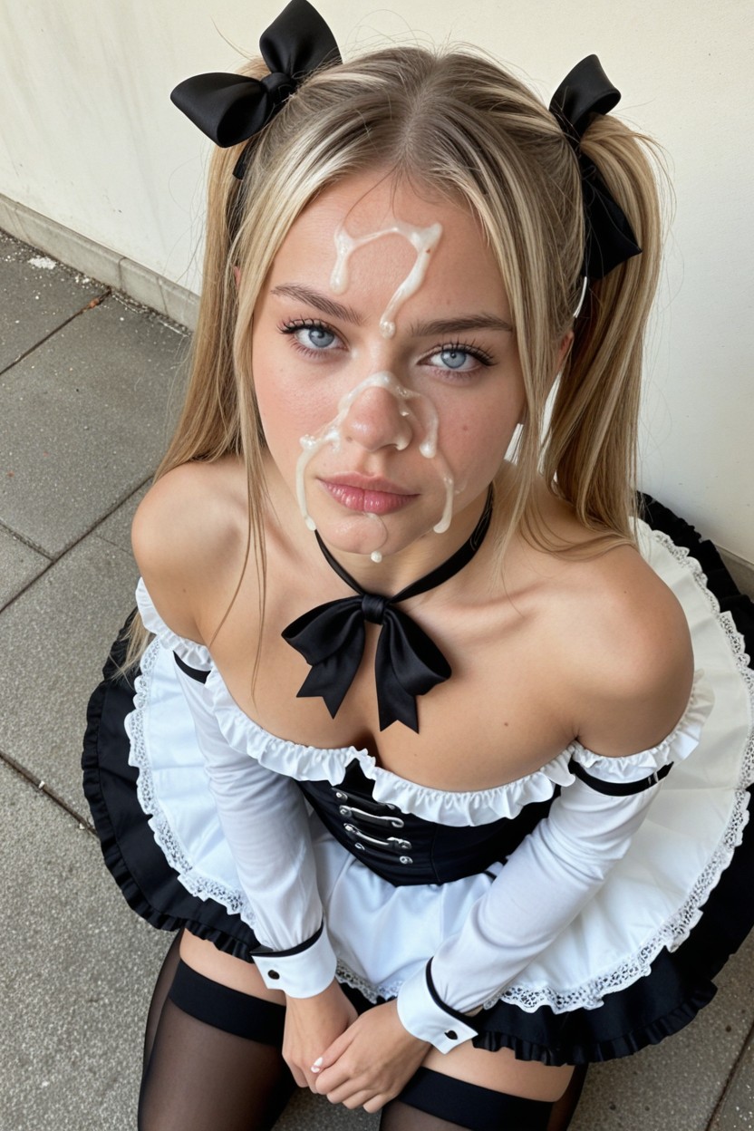 Top Down, Light Blue Eyes, Lifting Skirt AI Porn
