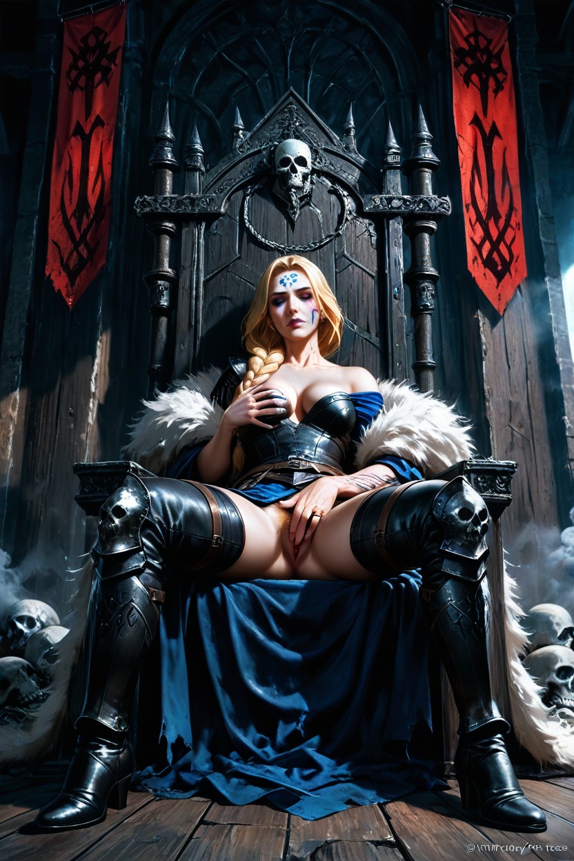 Dark Leather And Fur Armor, Holds Breast, Dominant Female Warrior AI Porn