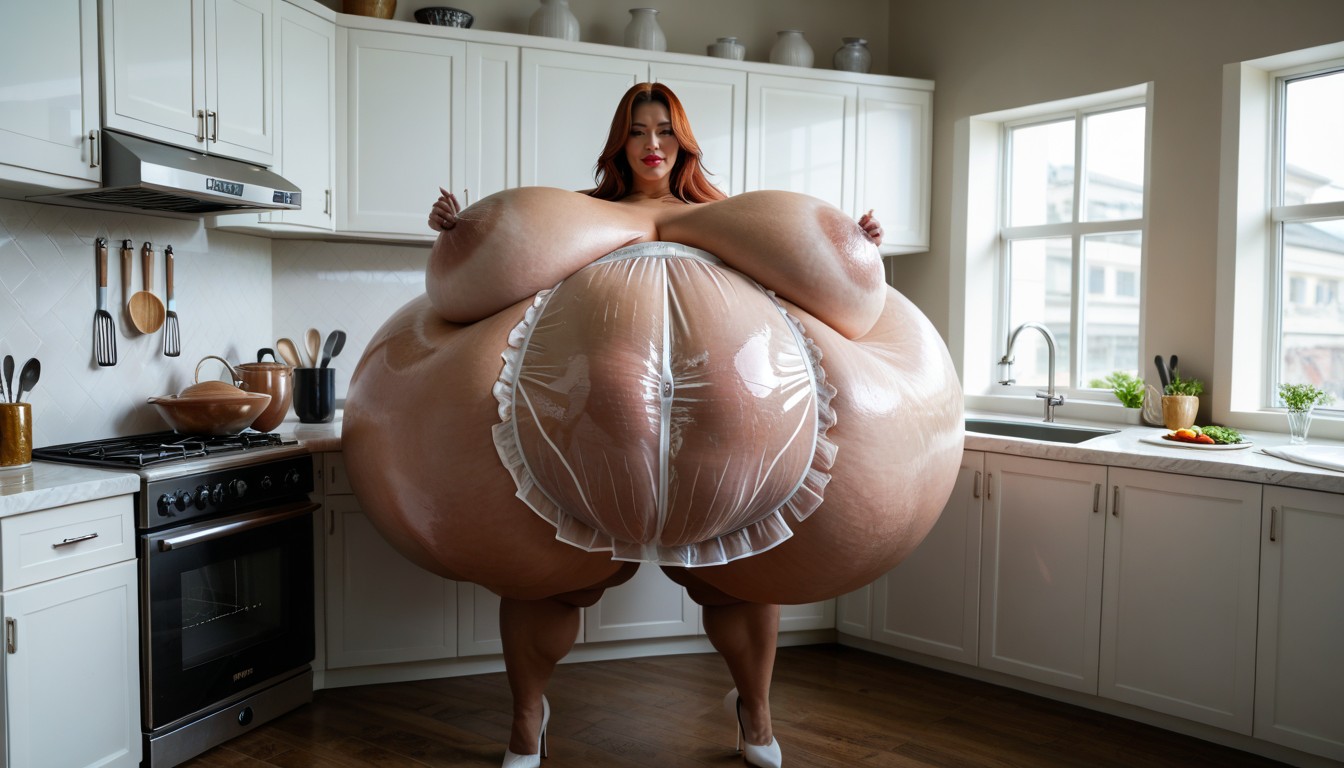 Brown Eyes, Nude, Hyper Thick Hyper Juicy Hyper Plump Hyper Bloated Body AI 포르노