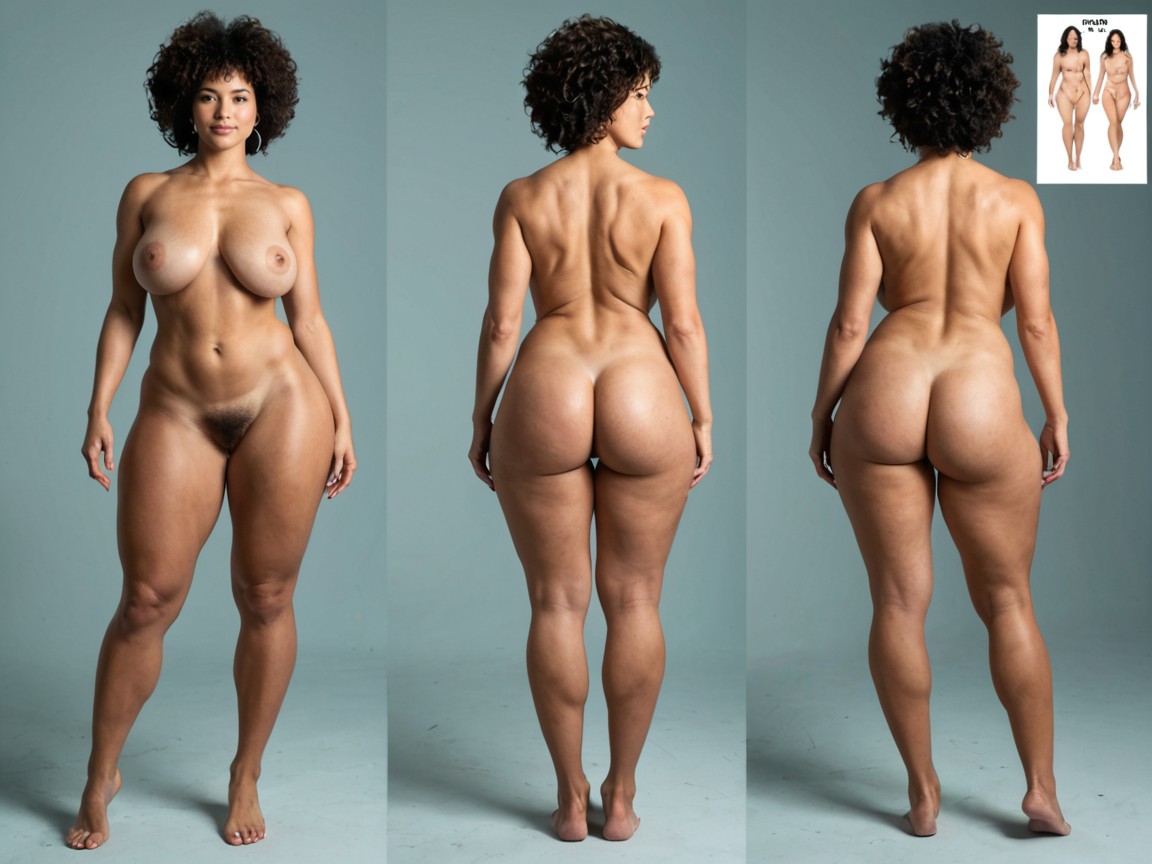 Cabelo Preto, Extremely Juicy Bubble Butt, Arms At Sides Pornografia de IA