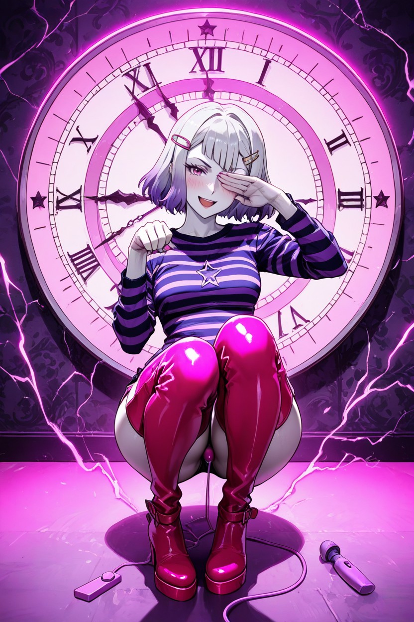 Hair Clip Star, Purple Light Hair, Fitted Shirt AI Porn