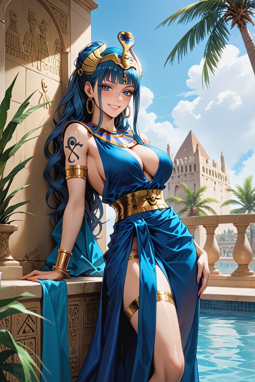 K, Blue Glistening Eyes, Gold Thigh Straps AI 포르노