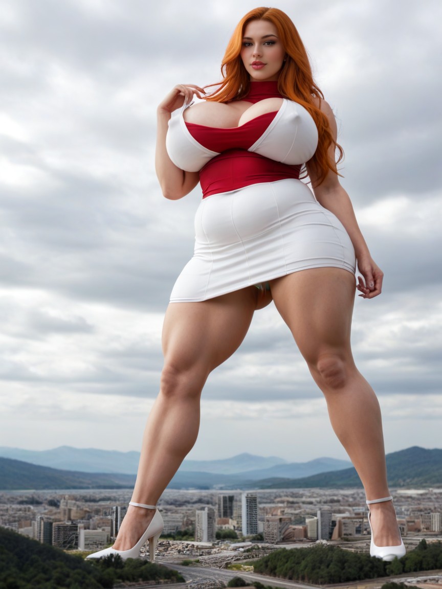 Destroyed Completely City, White Heels, Hot Woman Pornografia de IA