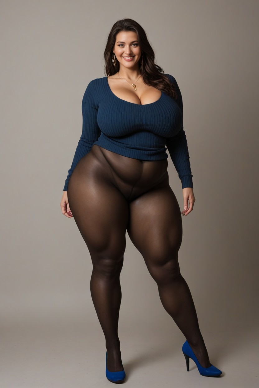 Thick Calf, Sexy Smile, Dark Pantyhose Pornografia de IA