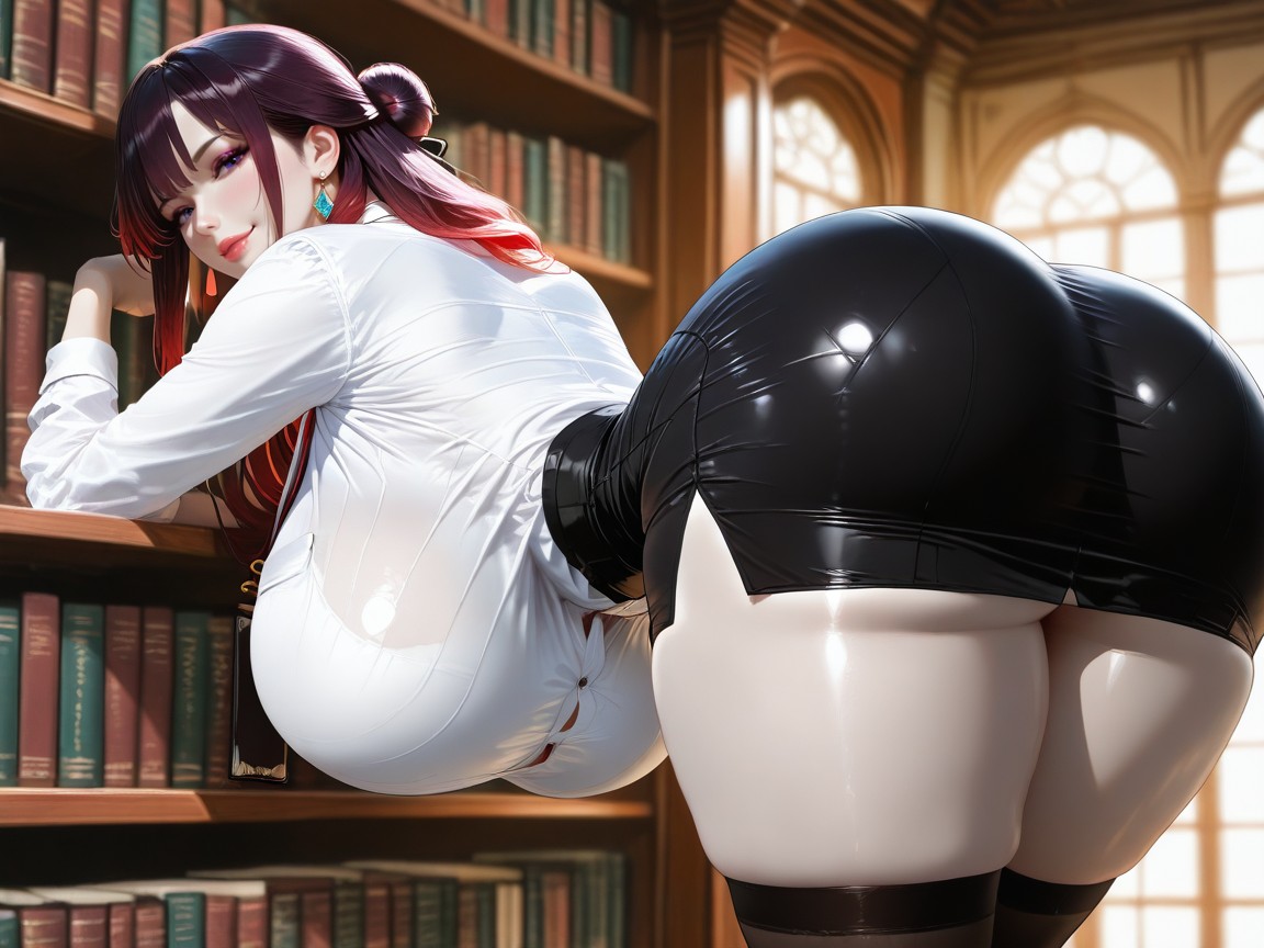 身をかがめる, Bending Over To Pick A Book, フェミニン AIポルノ
