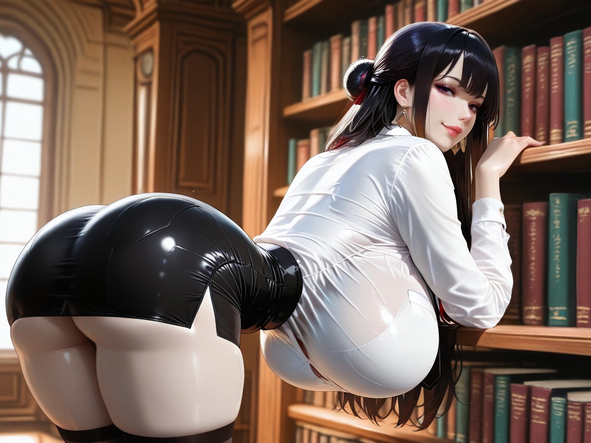 Laughing, Photo, Long Auburn Hair In A Bun AI Porn