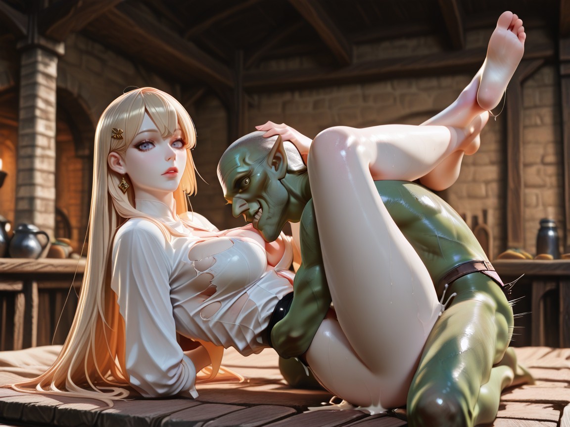 Torn Clothes, Legs Spreading, Long Hair AIポルノ