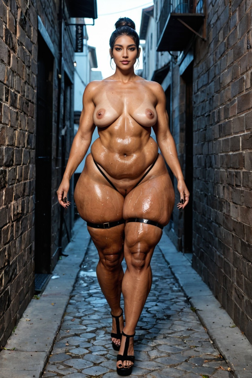 Walking Towards The Viewer, Bulging Stomach, Gigantic Thighs AI 포르노