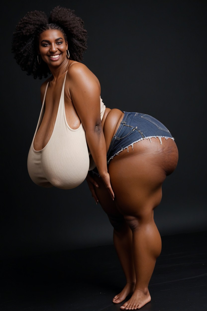 Full Body, Chubby Oval Face, Hyper Breasts Sagging To The Hips AI Porn