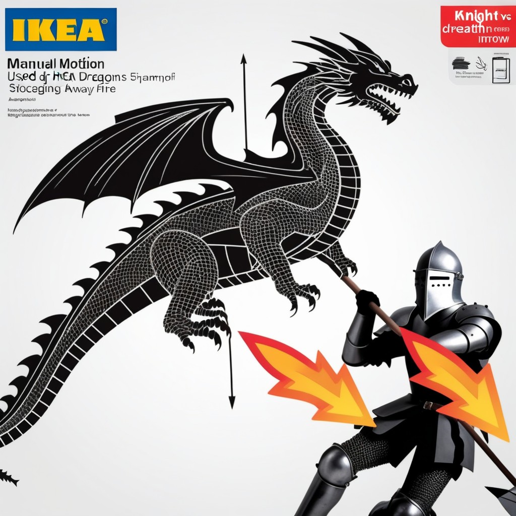 No Gradients, Knight Vs Dragon, Black And White Line Art AI Porn