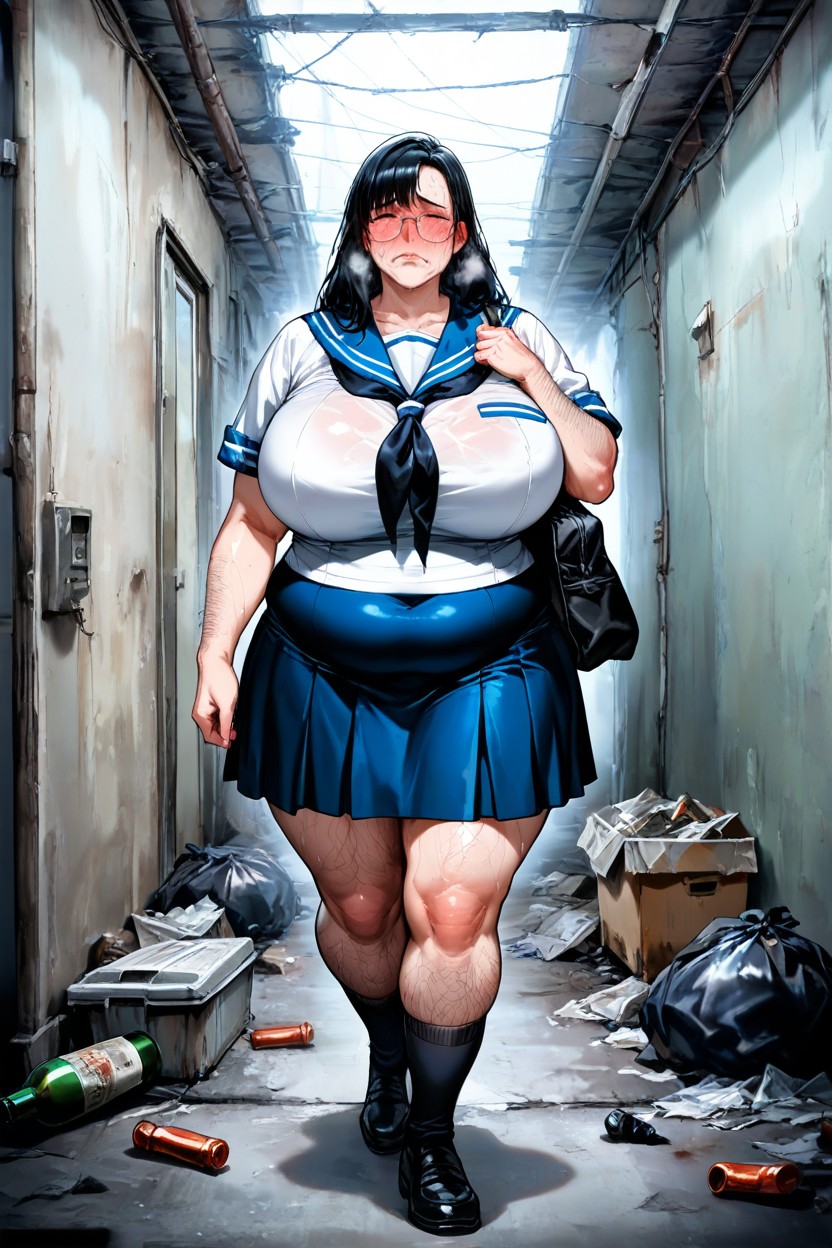 Black Hair, Sailor Uniform, Red Face AI Porn