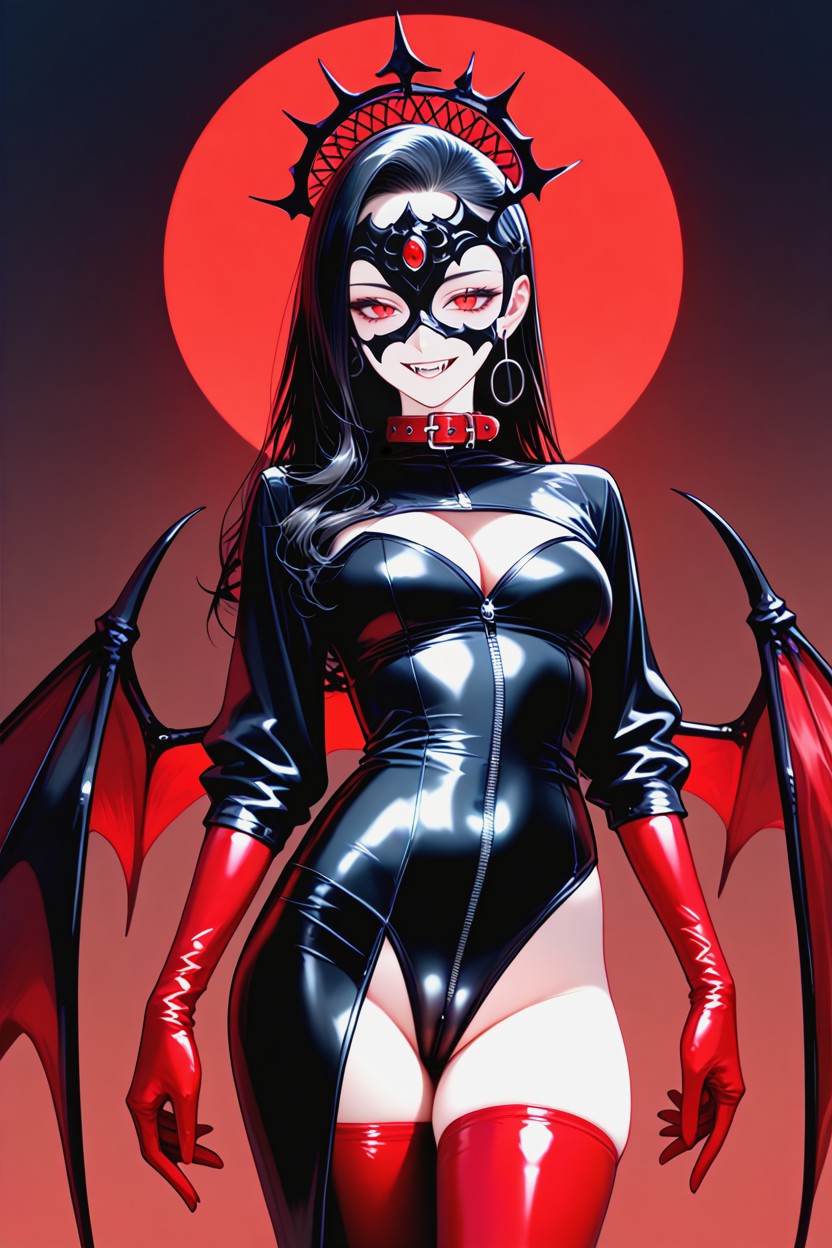 Skeletal Wing-like Structures From Her Shoulder Blades, Black Full Mask With Gapes For Eyes And Mouth, Beautiful Face AIポルノ