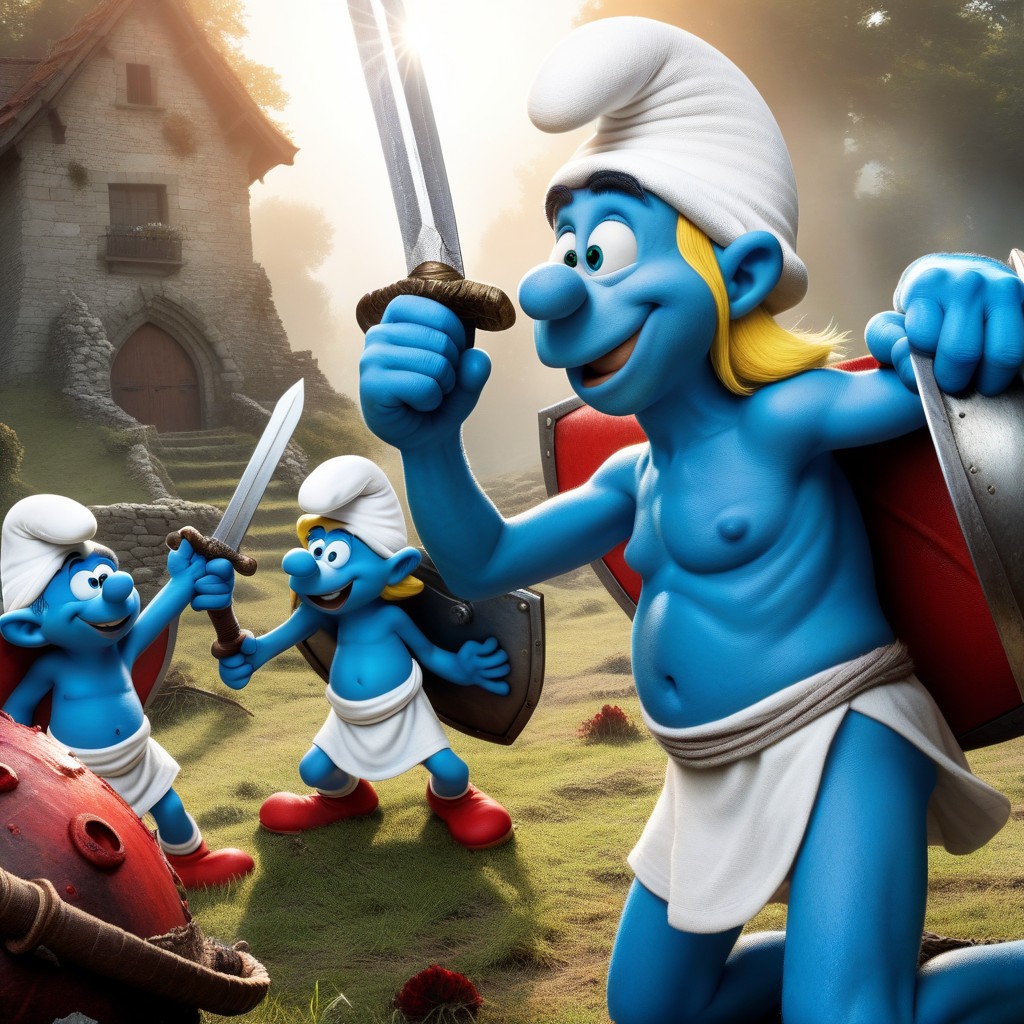 Fairy Tale Artstyle, Sunlight, Multi Smurfs AI黃片