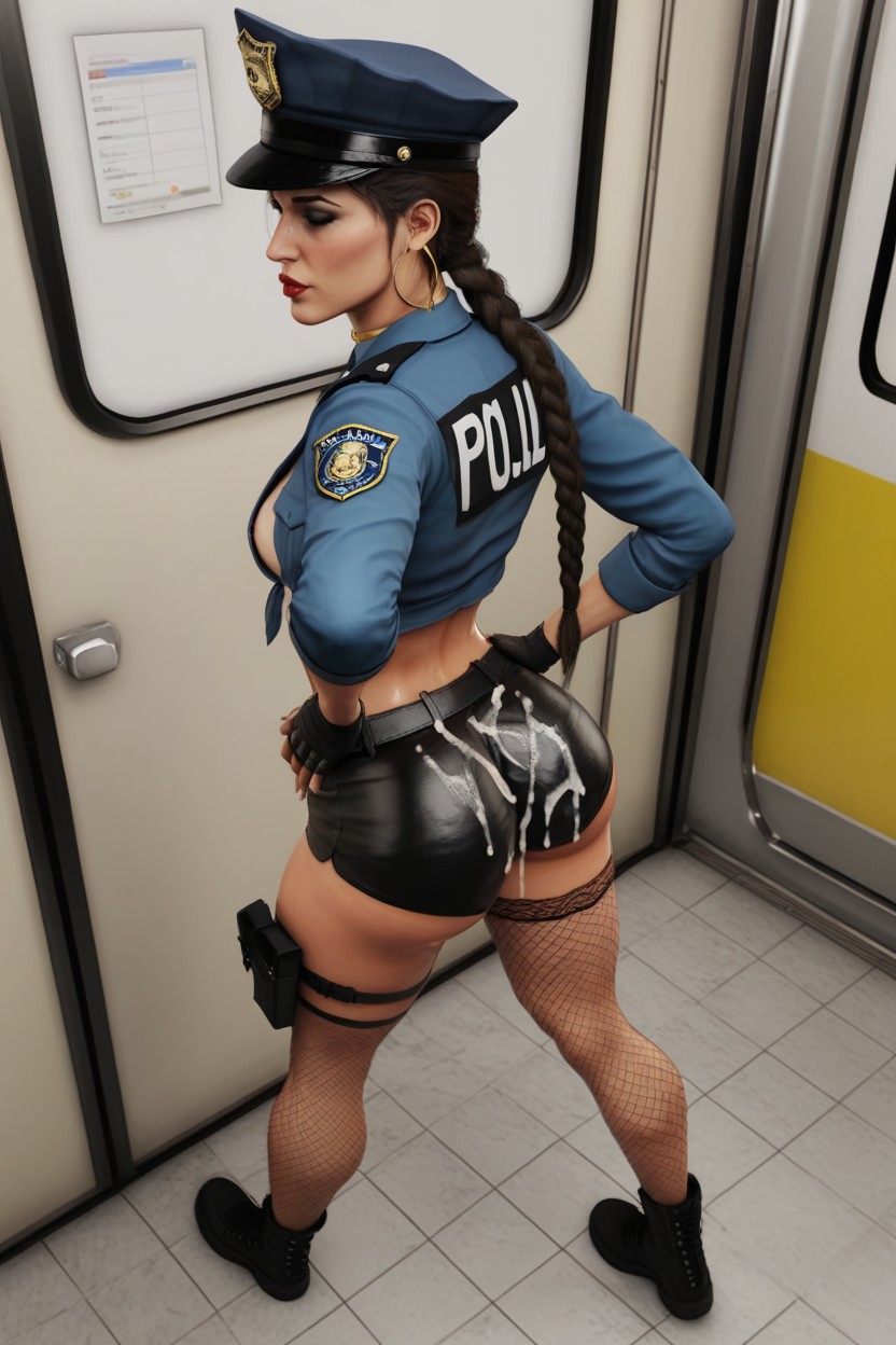 Police Undershorts, Black Fingerless Gloves, Lara Croft Pornografia de IA