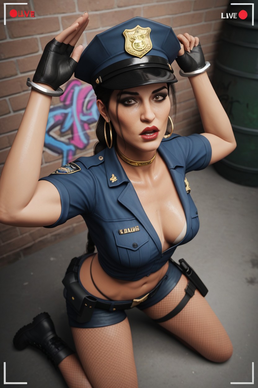작은 가슴, Police Uniform, Long Legs AI 포르노