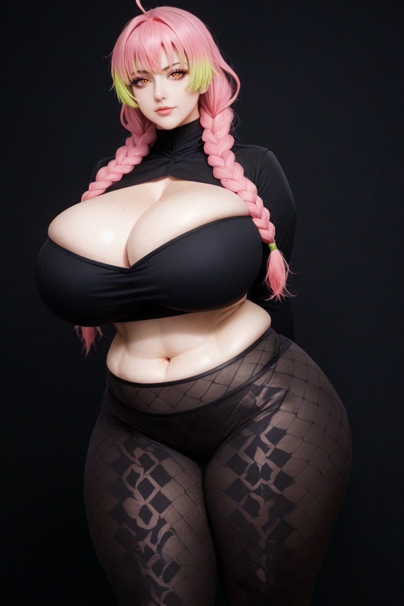 Hyper Giant Breasts, Cutout Pattern Black Garter Leggings, Mallas Porno IA