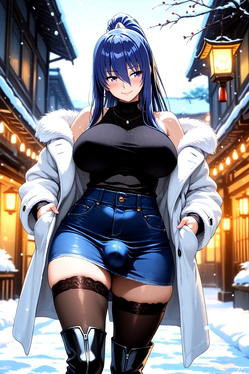 Centered Composition, Snowy Street, Thighhigh Boots AI 포르노
