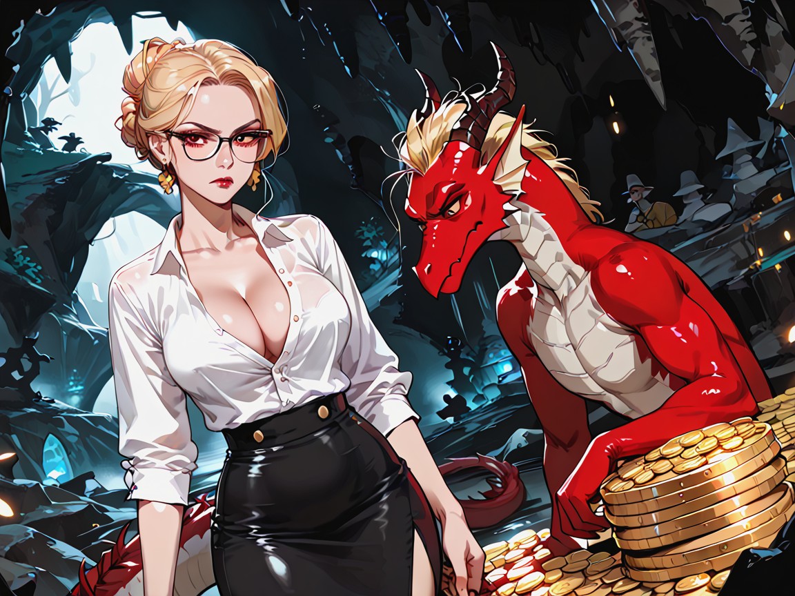 A Huge Single Red Dragon, 25+, Animated Drawing AI 포르노
